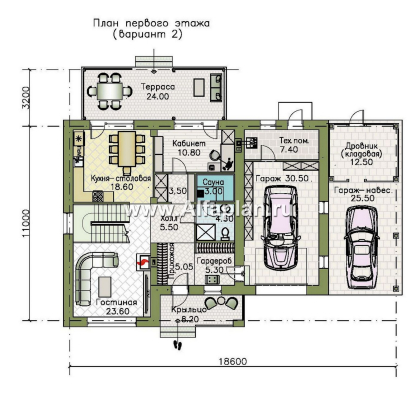 Проекты домов Альфаплан - "Ладога" - современный двухэтажный коттедж, штукатурные фасады, с гаражом - превью плана проекта №2