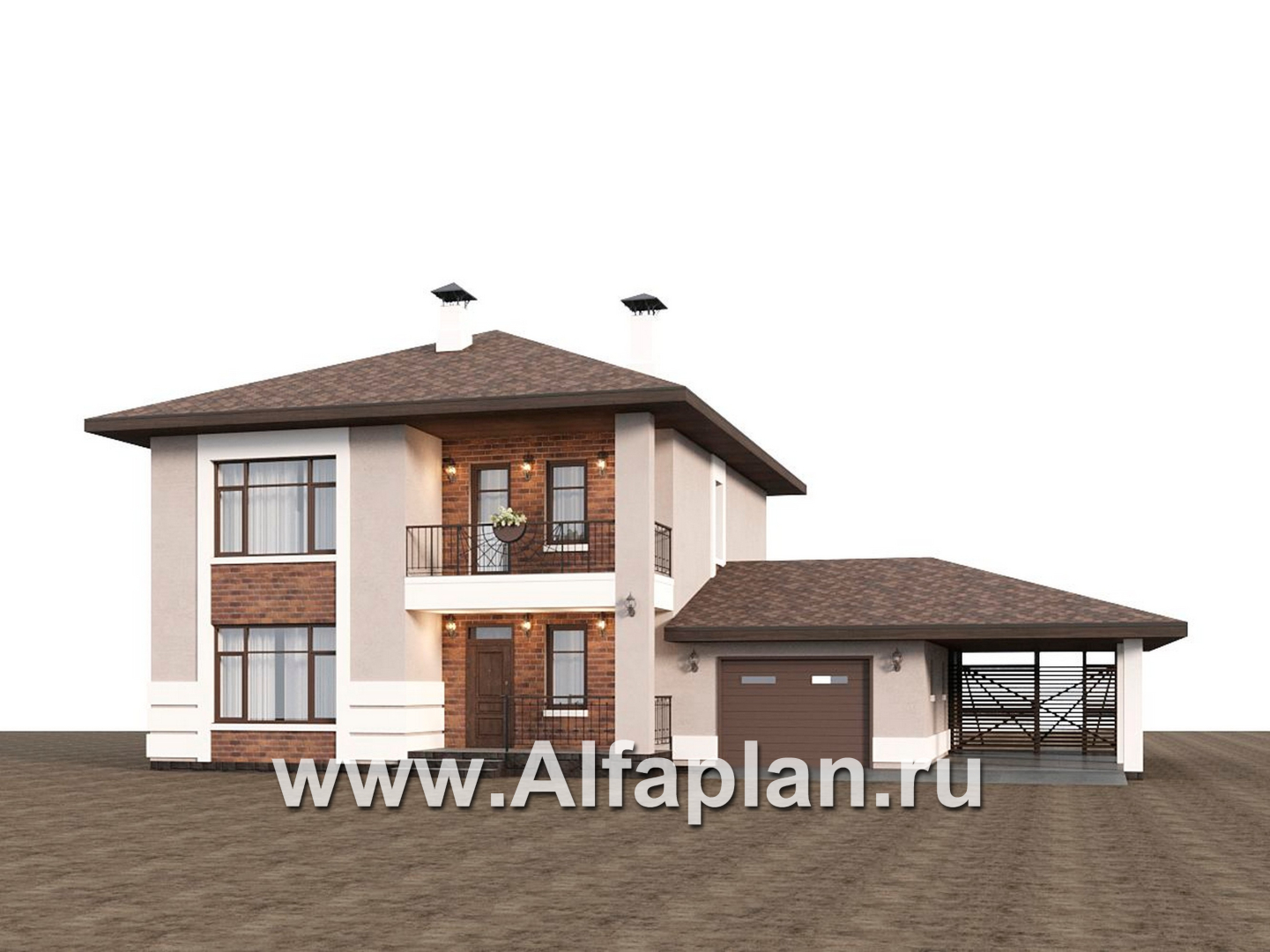 Проекты домов Альфаплан - "Ладога" - проект двухэтажного дома из газобетона, с террасой, планировка с гаражом - дополнительное изображение №1
