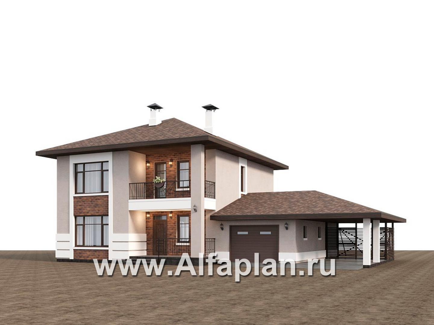 Проекты домов Альфаплан - "Ладога" - проект двухэтажного дома из газобетона, с террасой, планировка с гаражом - дополнительное изображение №3