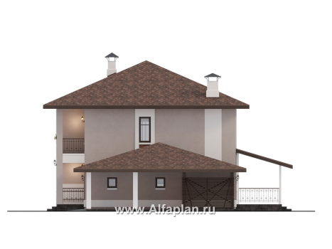 Проекты домов Альфаплан - "Ладога" - проект двухэтажного дома из газобетона, с террасой, планировка с гаражом - превью фасада №2