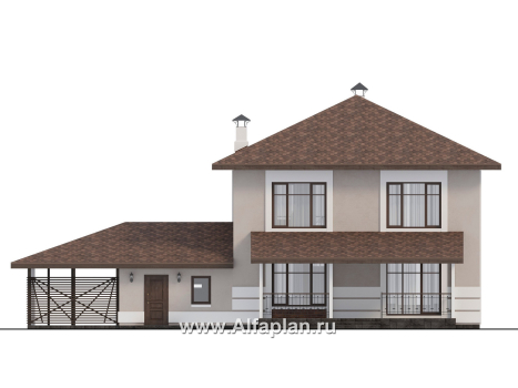 Проекты домов Альфаплан - "Ладога" - проект двухэтажного дома из газобетона, с террасой, планировка с гаражом - превью фасада №4