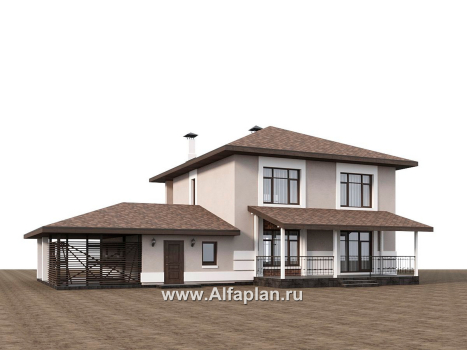 Проекты домов Альфаплан - "Ладога" - проект двухэтажного дома из газобетона, с террасой, планировка с гаражом - превью дополнительного изображения №2