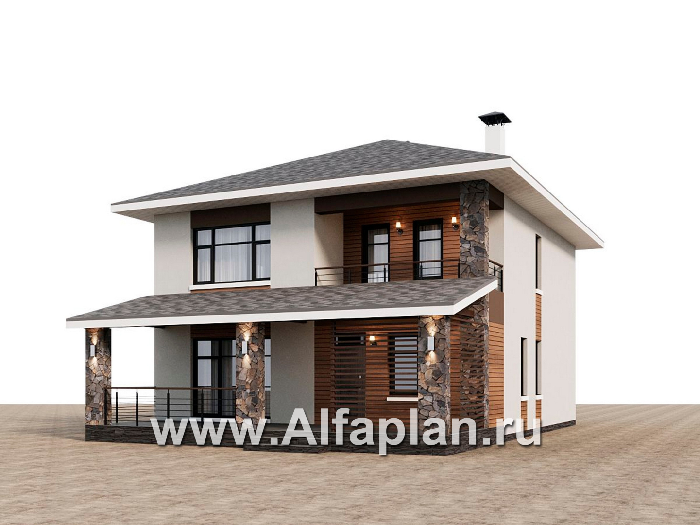 Проекты домов Альфаплан - "Отрадное" - проект двухэтажного дома из газобетона, с террасой на главном фасаде - дополнительное изображение №2