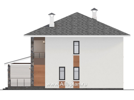 Проекты домов Альфаплан - "Отрадное" - проект двухэтажного дома из газобетона, с террасой на главном фасаде - превью фасада №2