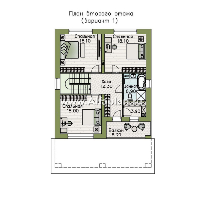Проекты домов Альфаплан - "Отрадное" - проект двухэтажного дома из газобетона, с террасой на главном фасаде - превью плана проекта №3