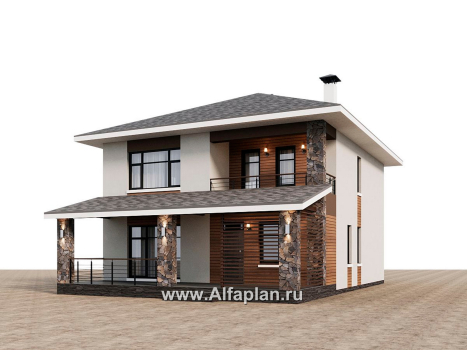 Проекты домов Альфаплан - "Отрадное" - проект двухэтажного дома из газобетона, с террасой на главном фасаде - превью дополнительного изображения №2