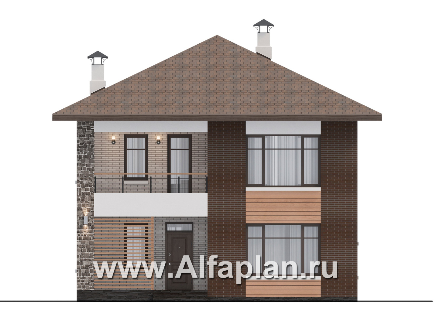 Проекты домов Альфаплан - "Селигер" - проект двухэтажного дома из газобетона, с террасой, отличная планировка - изображение фасада №1
