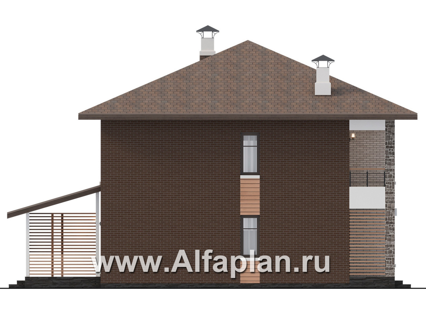 Проекты домов Альфаплан - "Селигер" - проект двухэтажного дома из газобетона, с террасой, отличная планировка - изображение фасада №3