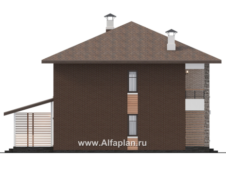 Проекты домов Альфаплан - "Селигер" - проект двухэтажного дома из газобетона, с террасой, отличная планировка - превью фасада №3