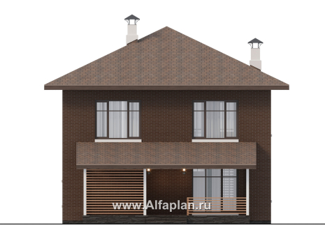 Проекты домов Альфаплан - "Селигер" - проект двухэтажного дома из газобетона, с террасой, отличная планировка - превью фасада №4