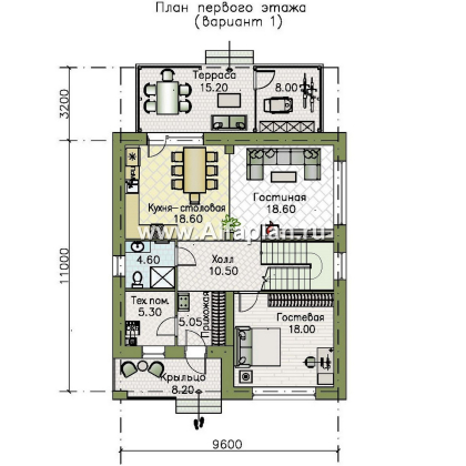 Проекты домов Альфаплан - "Селигер" - проект двухэтажного дома из газобетона, с террасой, отличная планировка - превью плана проекта №1