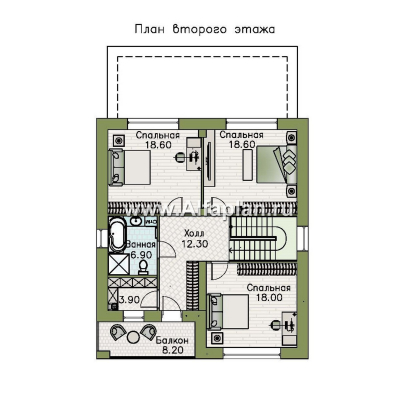 Проекты домов Альфаплан - "Селигер" - проект двухэтажного дома из газобетона, с террасой, отличная планировка - превью плана проекта №2