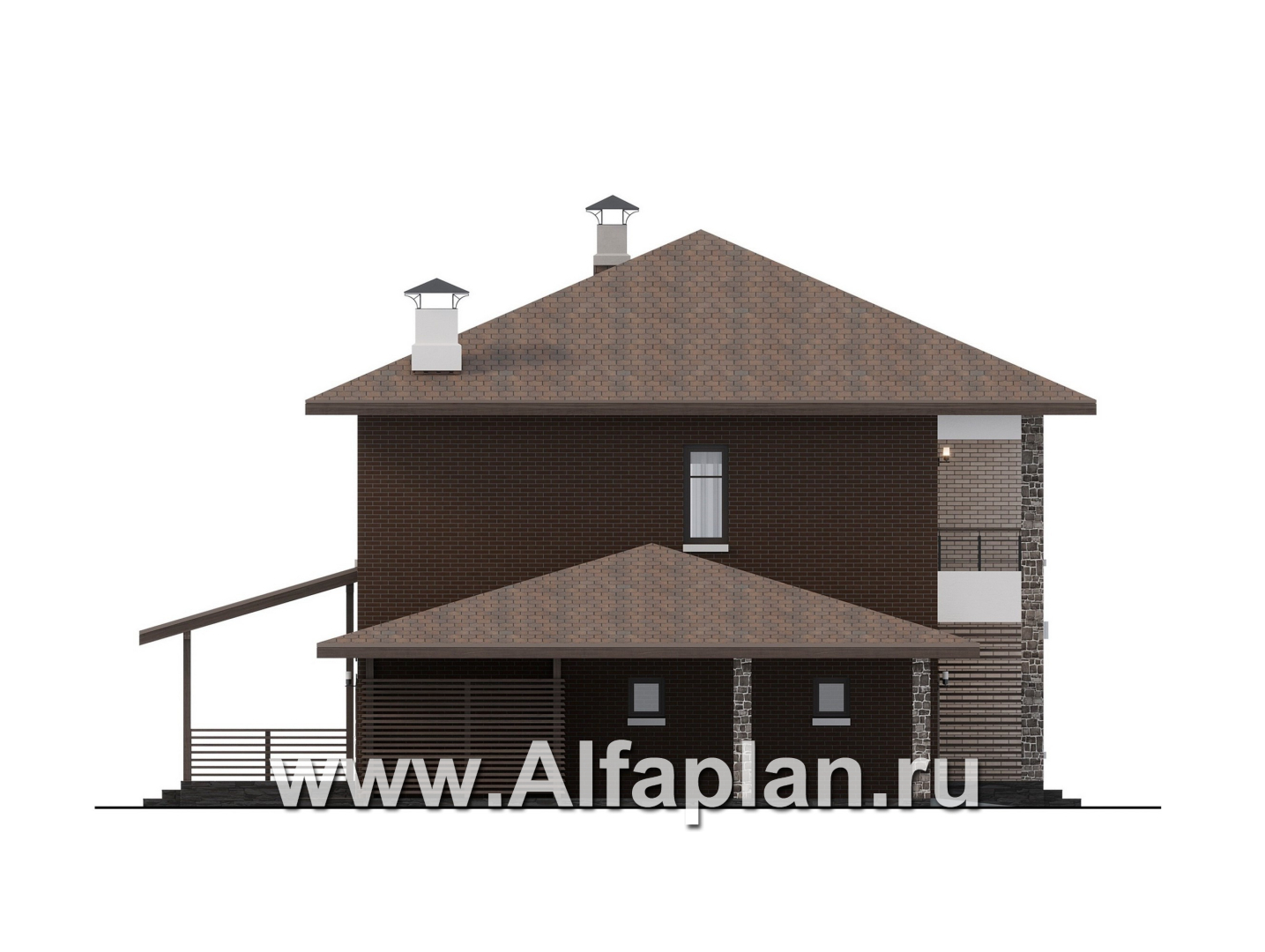 Проекты домов Альфаплан - "Селигер" - проект двухэтажного дома из газобетона, с гаражом на 2 авто - изображение фасада №3