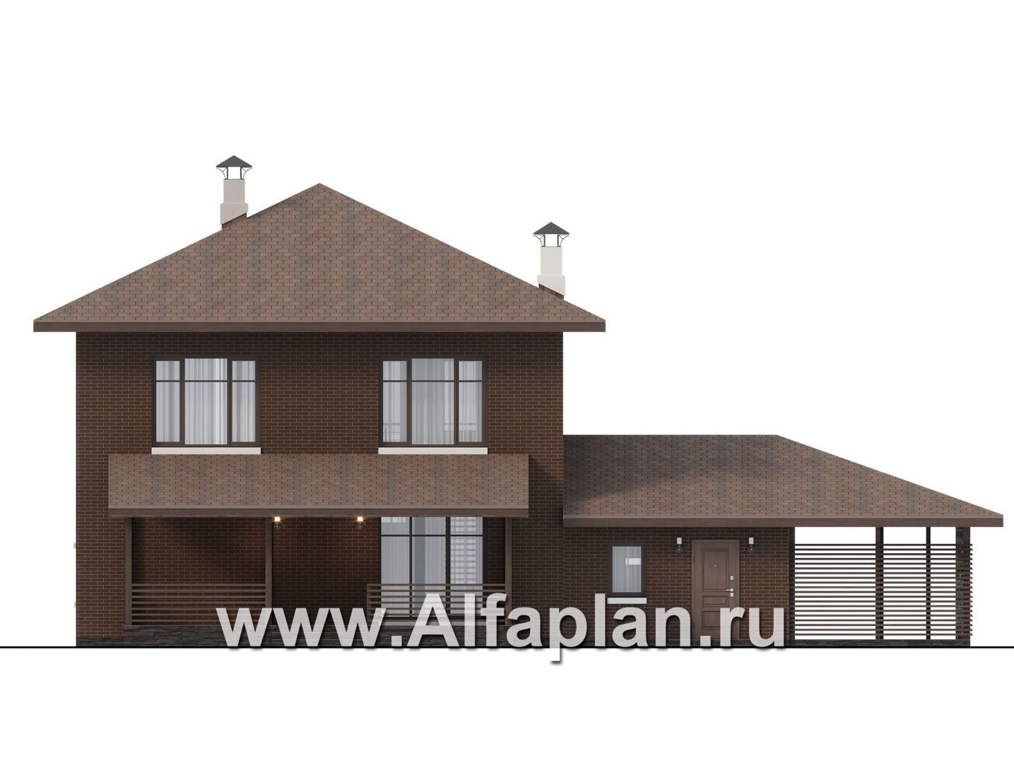 Проекты домов Альфаплан - "Селигер" - проект двухэтажного дома из газобетона, с гаражом на 2 авто - изображение фасада №4