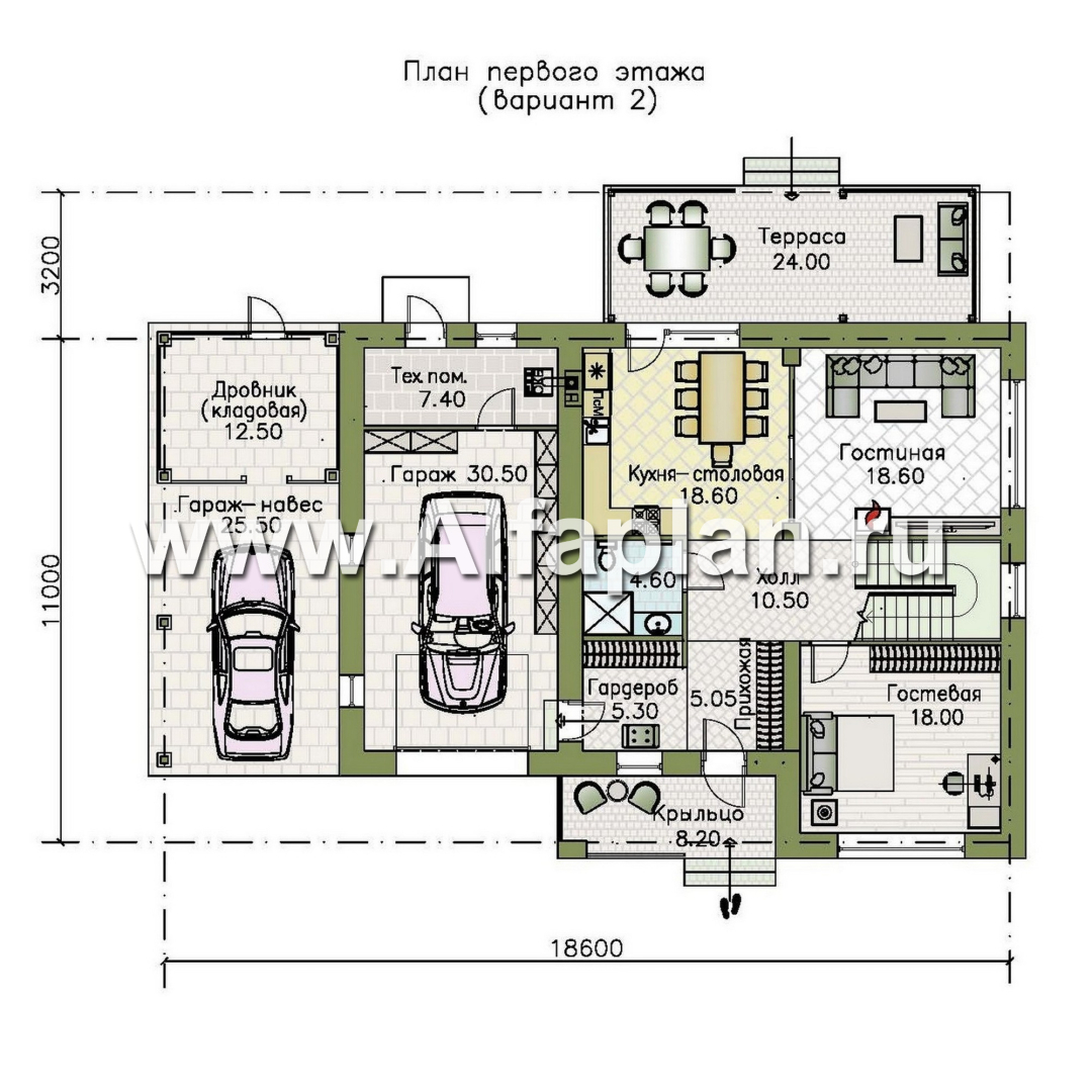 Проекты домов Альфаплан - "Селигер" - проект двухэтажного дома из газобетона, с гаражом на 2 авто - план проекта №2