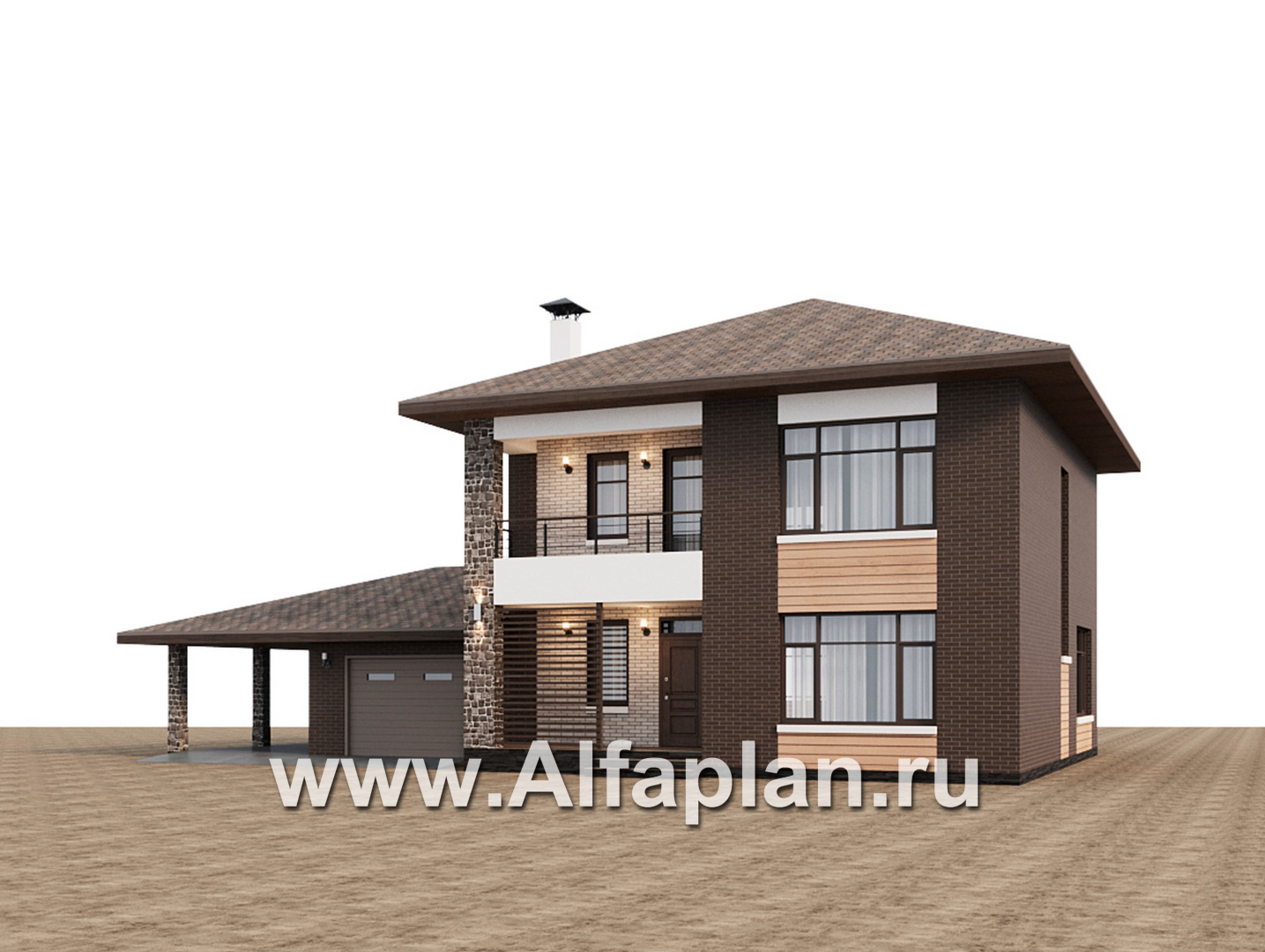 Проекты домов Альфаплан - "Селигер" - проект двухэтажного дома из газобетона, с гаражом на 2 авто - дополнительное изображение №1