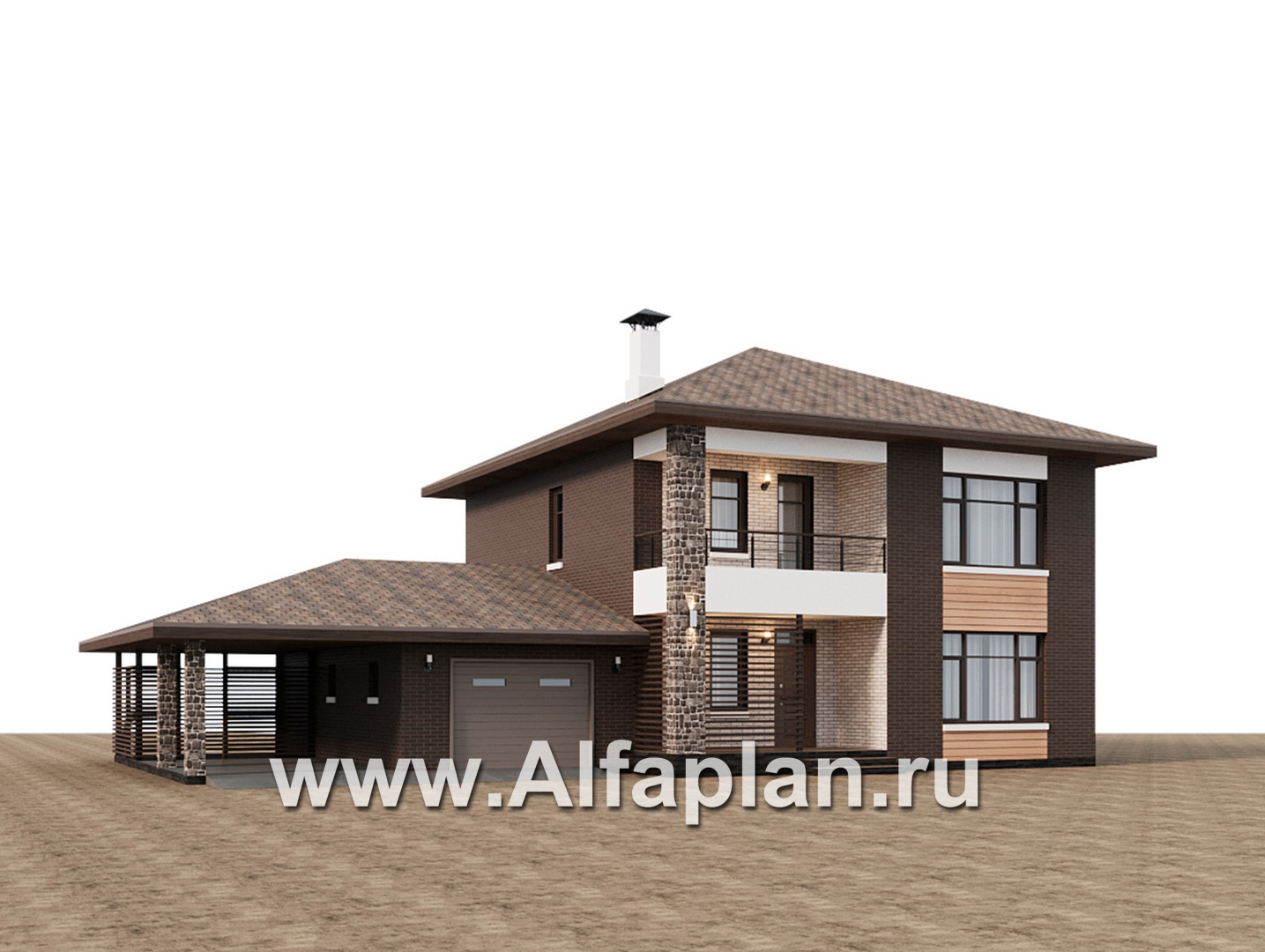 Проекты домов Альфаплан - "Селигер" - проект двухэтажного дома из газобетона, с гаражом на 2 авто - дополнительное изображение №2