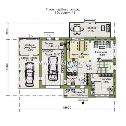 Проекты домов Альфаплан - "Селигер" - проект двухэтажного дома из газобетона, с гаражом на 2 авто - превью плана проекта №1