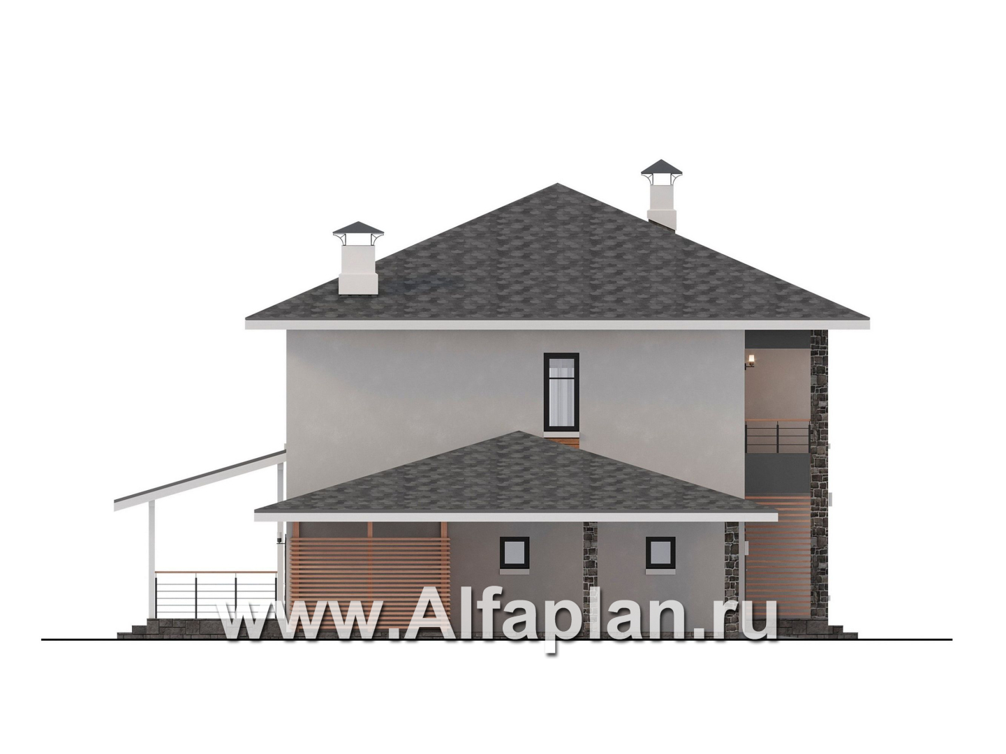 Проекты домов Альфаплан - "Селигер" - друхэтажный дом из газобетона, с гаражом, фасады из штукатурной системы - изображение фасада №2