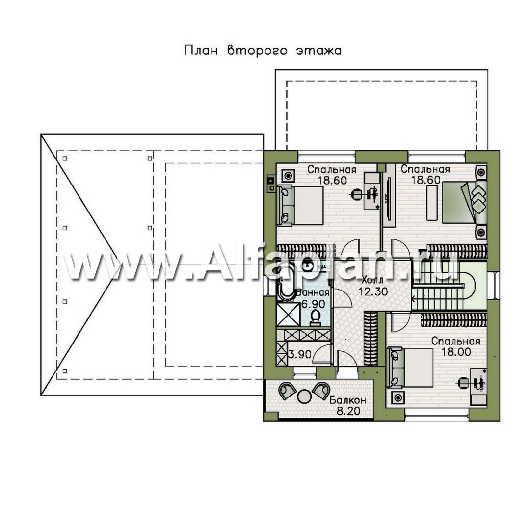 Проекты домов Альфаплан - "Селигер" - друхэтажный дом из газобетона, с гаражом, фасады из штукатурной системы - план проекта №3