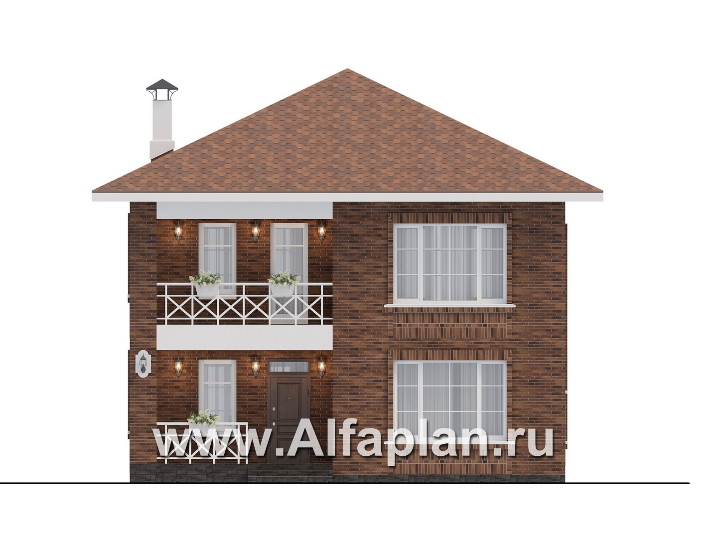 Проекты домов Альфаплан - "Сайма" - проект двухэтажного дома из кирпичей, с террасой, в баварском стиле - изображение фасада №1