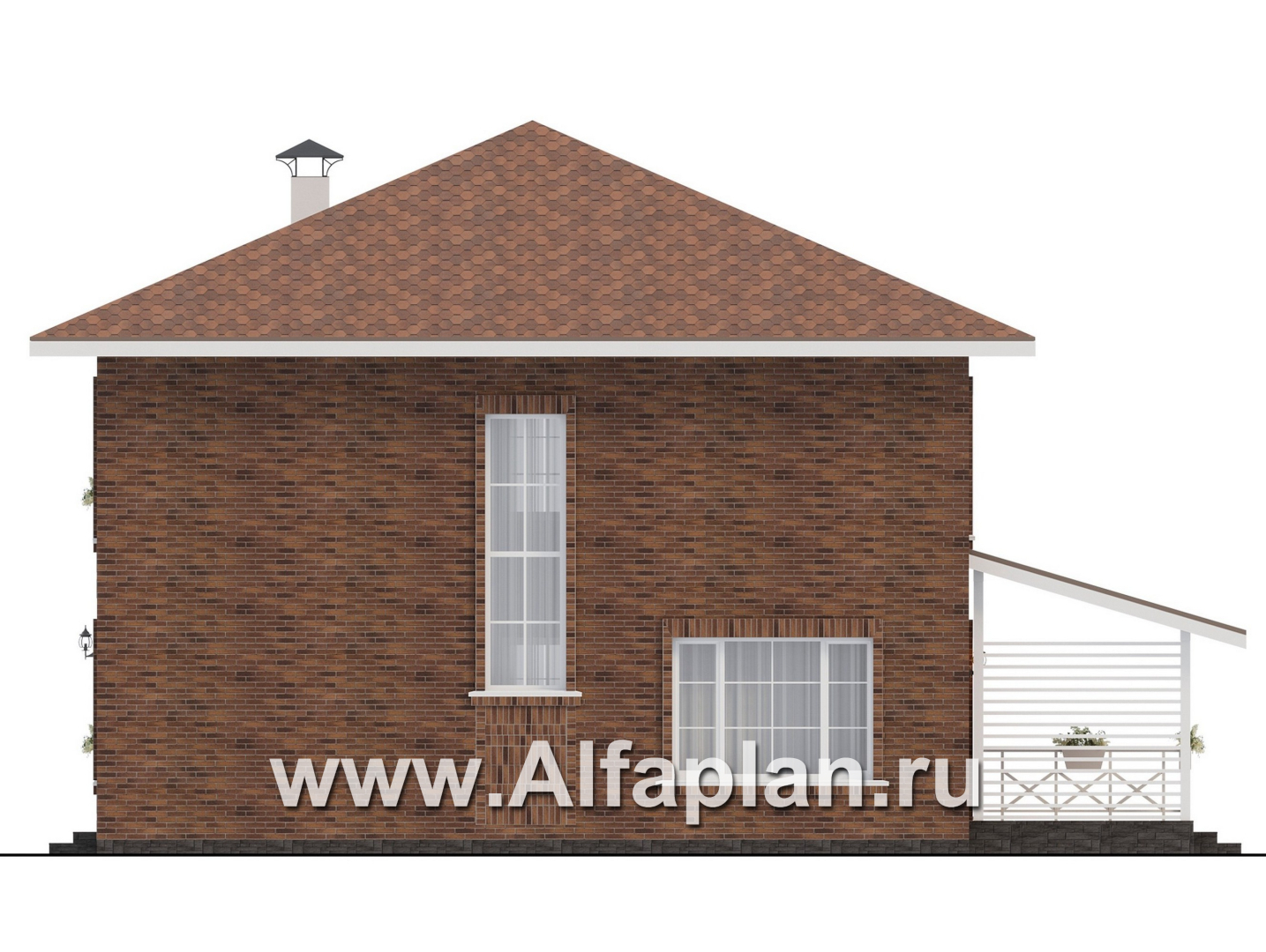 Проекты домов Альфаплан - "Сайма" - проект двухэтажного дома из кирпичей, с террасой, в баварском стиле - изображение фасада №2