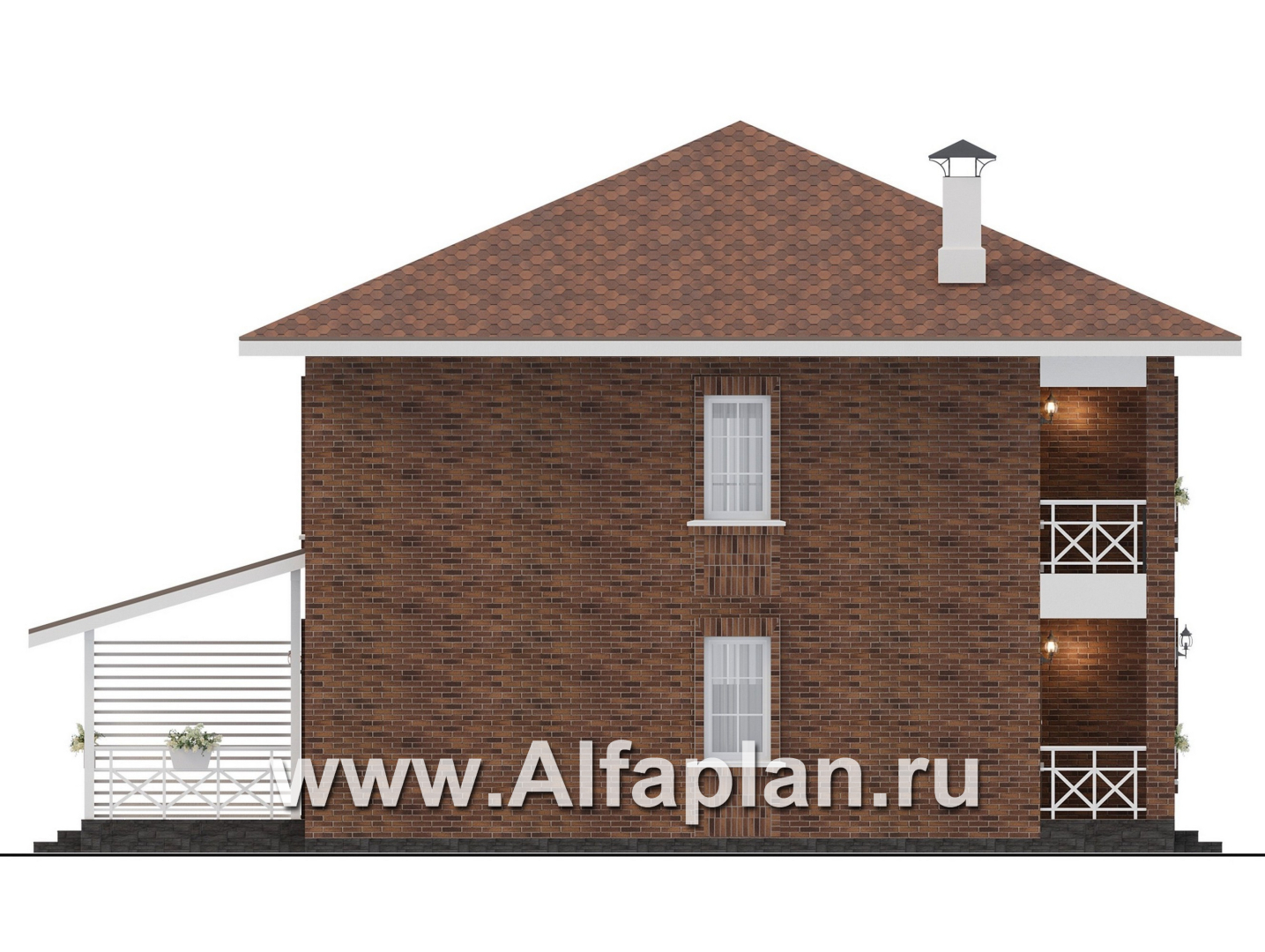 Проекты домов Альфаплан - "Сайма" - проект двухэтажного дома из кирпичей, с террасой, в баварском стиле - изображение фасада №3