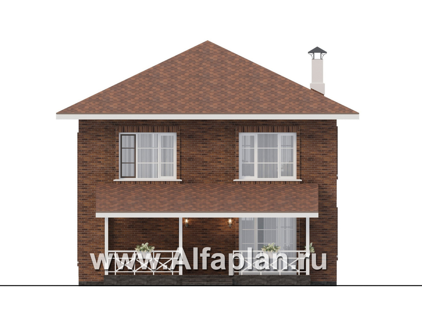Проекты домов Альфаплан - "Сайма" - проект двухэтажного дома из кирпичей, с террасой, в баварском стиле - изображение фасада №4