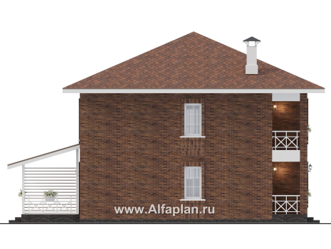 Проекты домов Альфаплан - "Сайма" - проект двухэтажного дома из кирпичей, с террасой, в баварском стиле - превью фасада №3