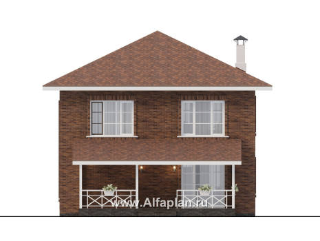 Проекты домов Альфаплан - "Сайма" - проект двухэтажного дома из кирпичей, с террасой, в баварском стиле - превью фасада №4