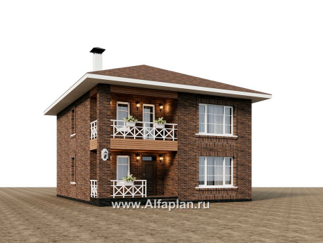 Проекты домов Альфаплан - "Сайма" - проект двухэтажного дома из кирпичей, с террасой, в баварском стиле - превью дополнительного изображения №1