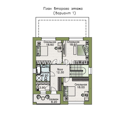 «Ладога» - проект двухэтажного дома из газобетона, с террасой, отличная планировка - превью план дома