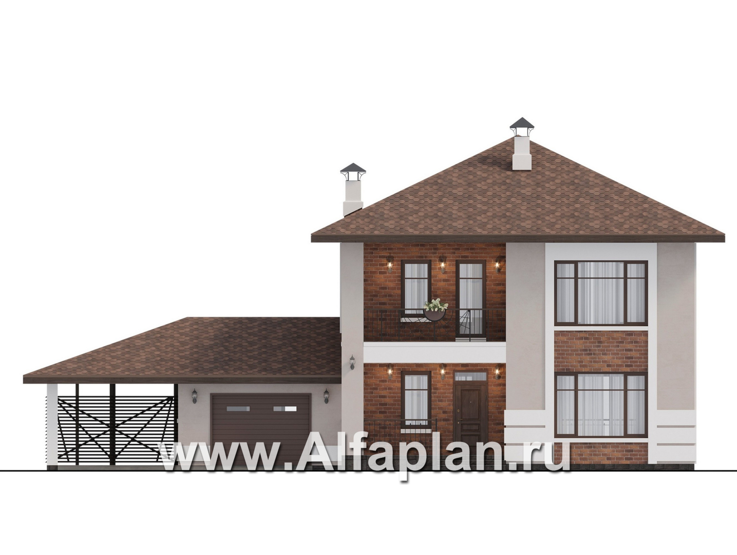 «Ладога» - проект двухэтажного дома из газобетона, с террасой, планировка с гаражом - фасад дома