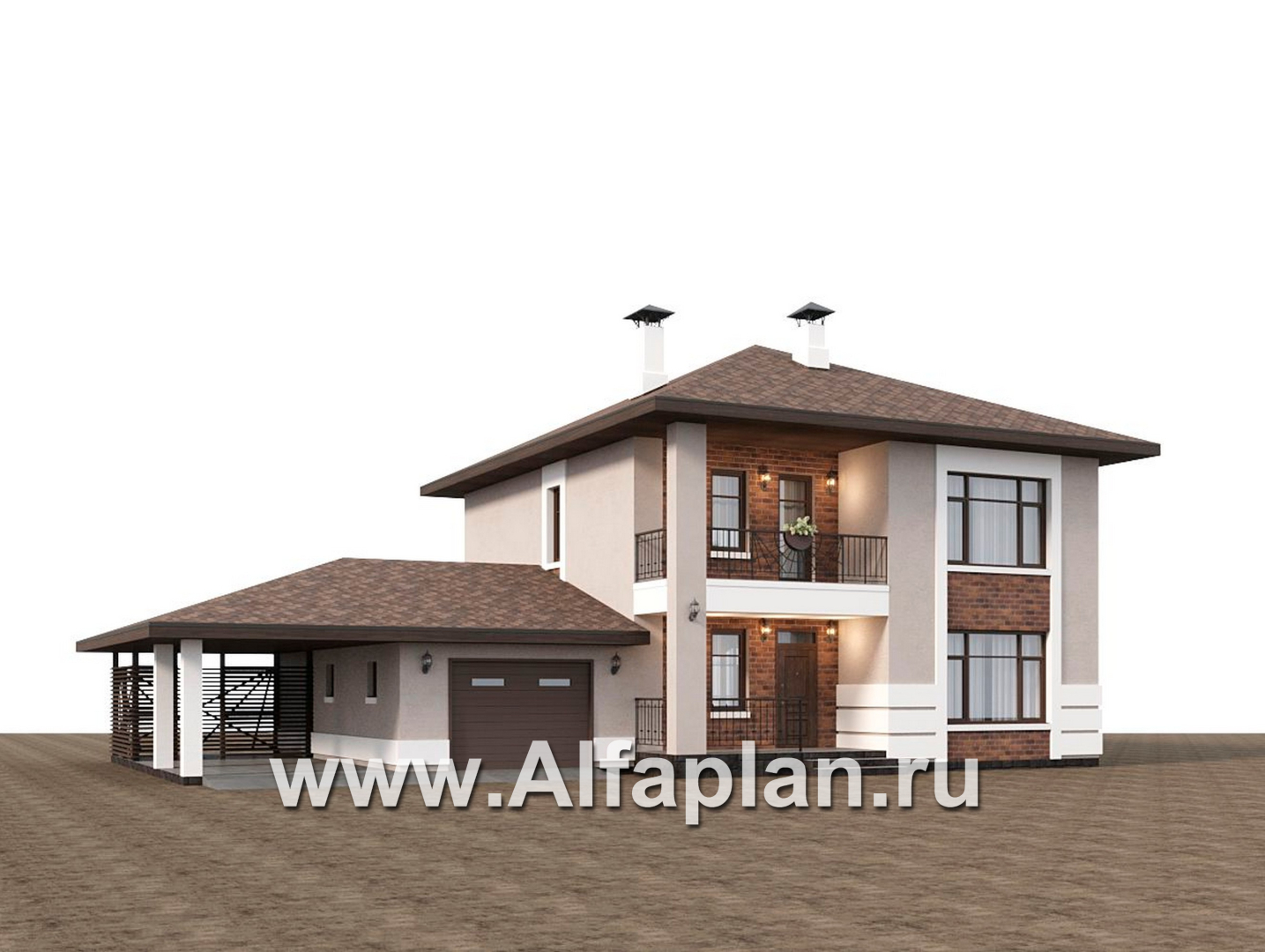 «Ладога» - проект двухэтажного дома из газобетона, с террасой, планировка с гаражом - дизайн дома №3