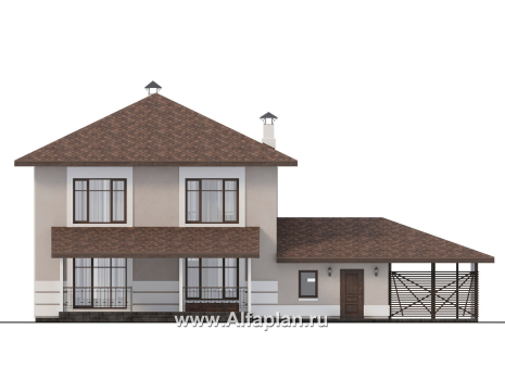 «Ладога» - проект двухэтажного дома из газобетона, с террасой, планировка с гаражом - превью фасада дома