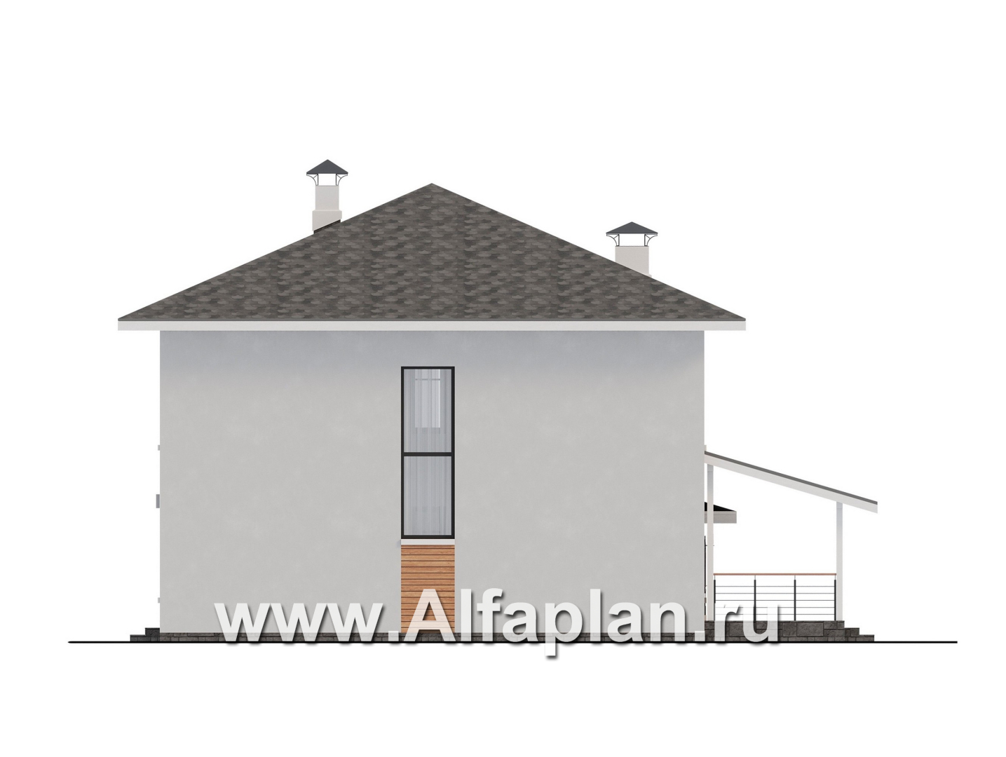 Проекты домов Альфаплан - "Ладога" - современный двухэтажный коттедж, штукатурные фасады, с гаражом - изображение фасада №2