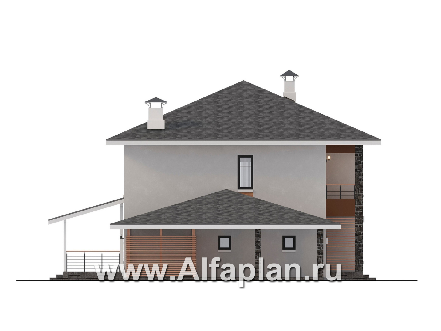 Проекты домов Альфаплан - "Ладога" - современный двухэтажный коттедж, штукатурные фасады, с гаражом - изображение фасада №3
