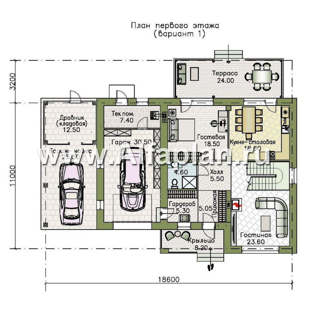 Проекты домов Альфаплан - "Ладога" - современный двухэтажный коттедж, штукатурные фасады, с гаражом - изображение плана проекта №1