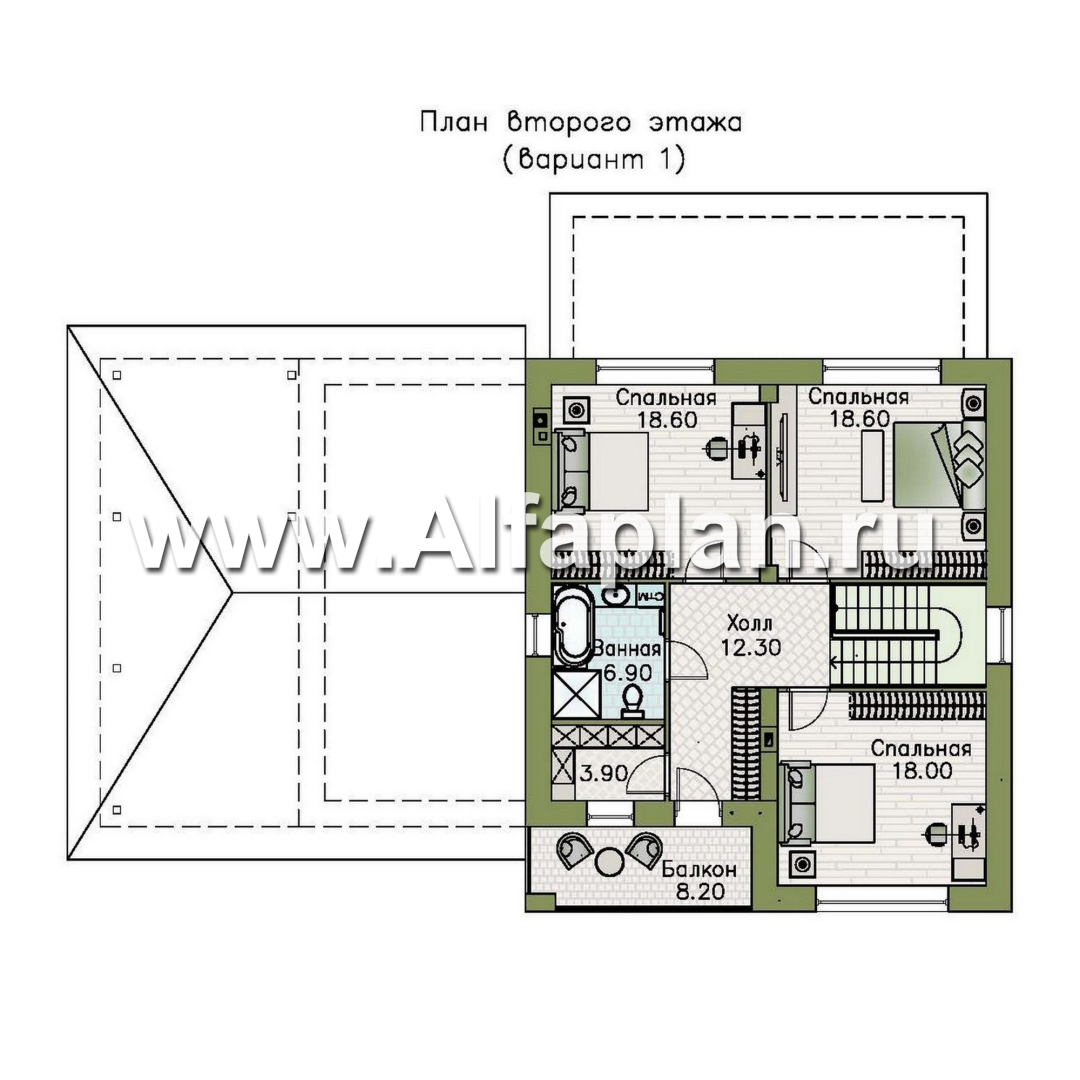 Проекты домов Альфаплан - "Ладога" - современный двухэтажный коттедж, штукатурные фасады, с гаражом - план проекта №3
