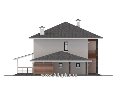 Проекты домов Альфаплан - "Ладога" - современный двухэтажный коттедж, штукатурные фасады, с гаражом - превью фасада №3