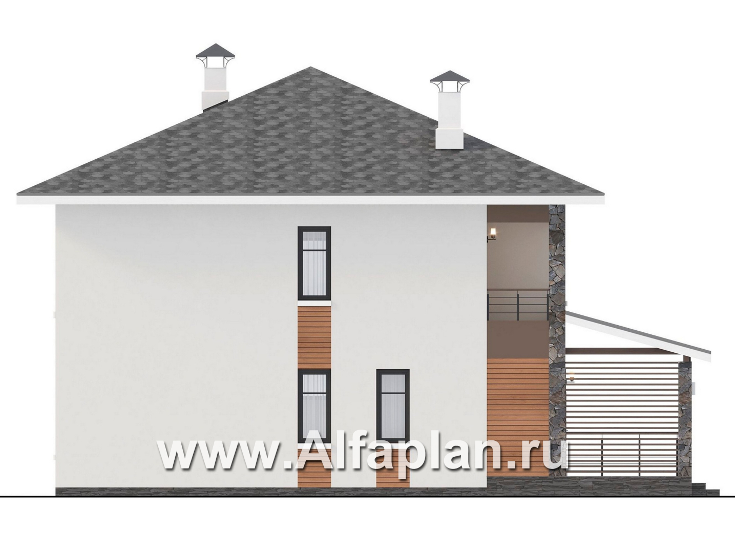 Проекты домов Альфаплан - "Отрадное" - проект двухэтажного дома из газобетона, с террасой на главном фасаде - изображение фасада №3