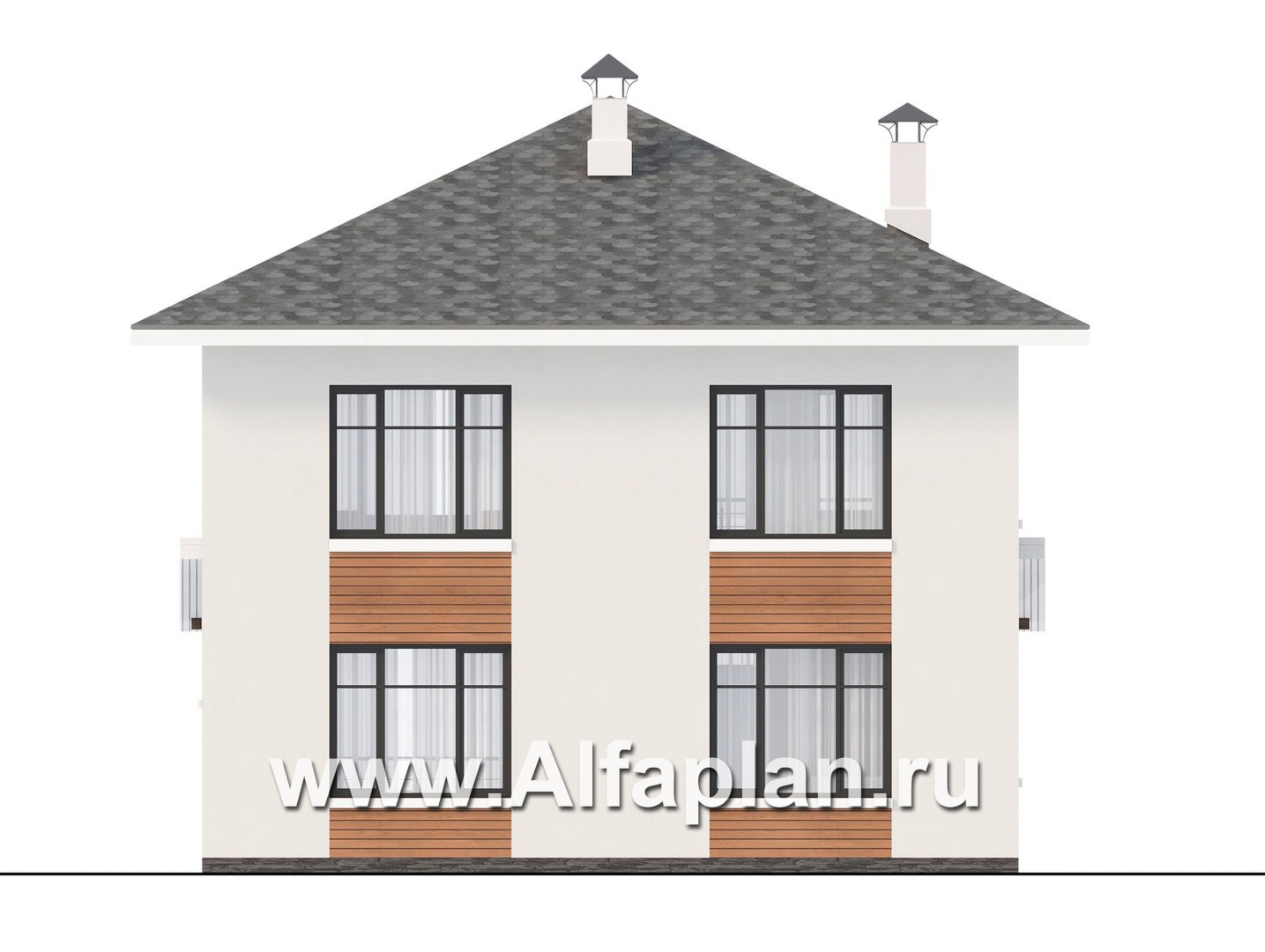 Проекты домов Альфаплан - "Отрадное" - проект двухэтажного дома из газобетона, с террасой на главном фасаде - изображение фасада №4