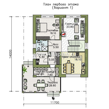 Проекты домов Альфаплан - "Отрадное" - дизайн дома в стиле Райта, с террасой на главном фасаде - превью плана проекта №1