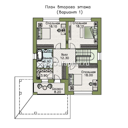 Проекты домов Альфаплан - "Отрадное" - дизайн дома в стиле Райта, с террасой на главном фасаде - превью плана проекта №3