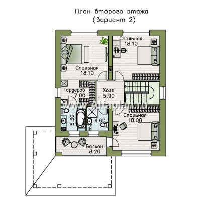 «Отрадное» - проект двухэтажного дома из газобетона, в стиле Райта, с террасой на главном фасаде - превью план дома