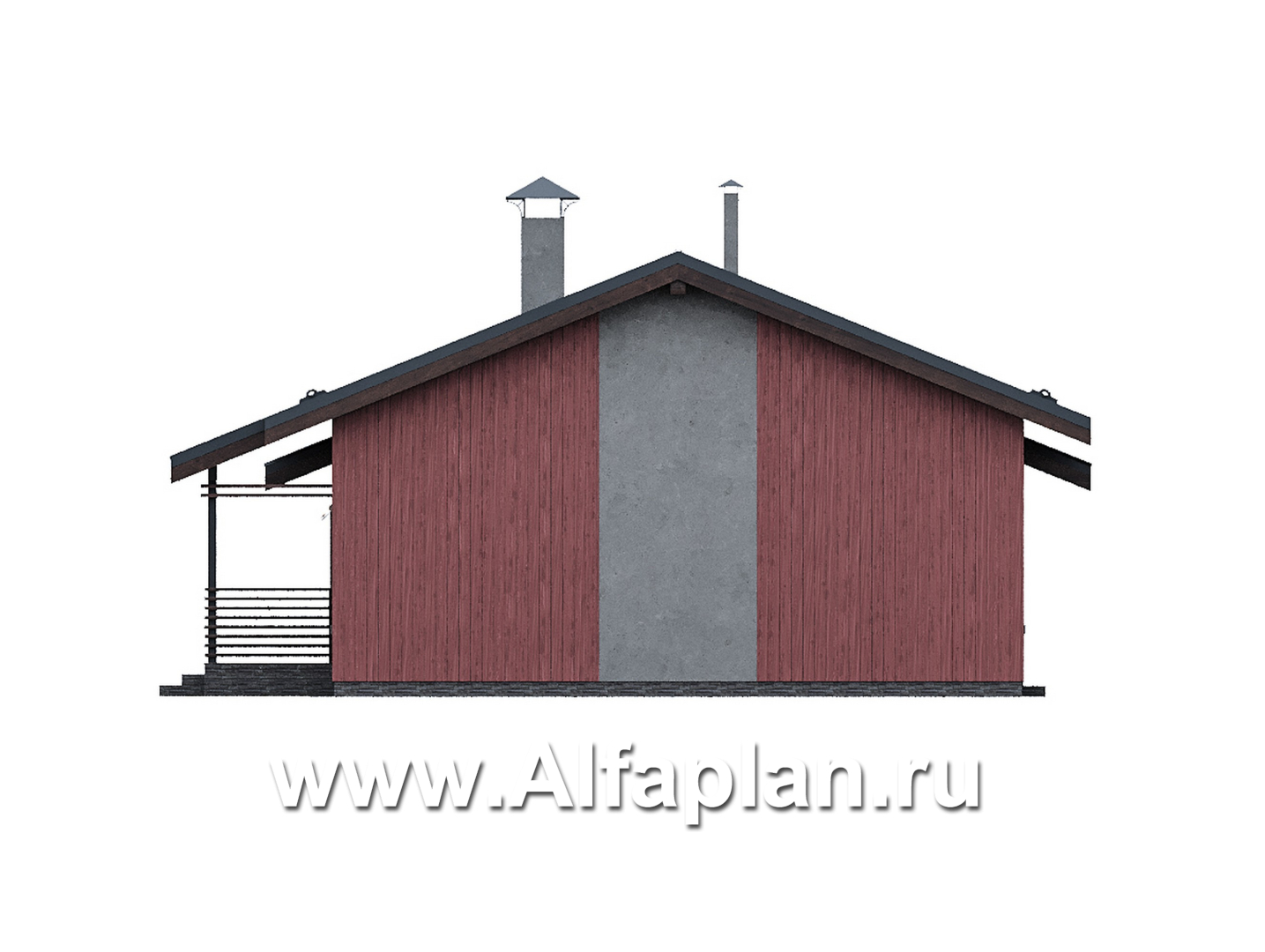 Проекты домов Альфаплан - "Литен" - проект простого одноэтажного дома с комфортной планировкой, с террасой - изображение фасада №2