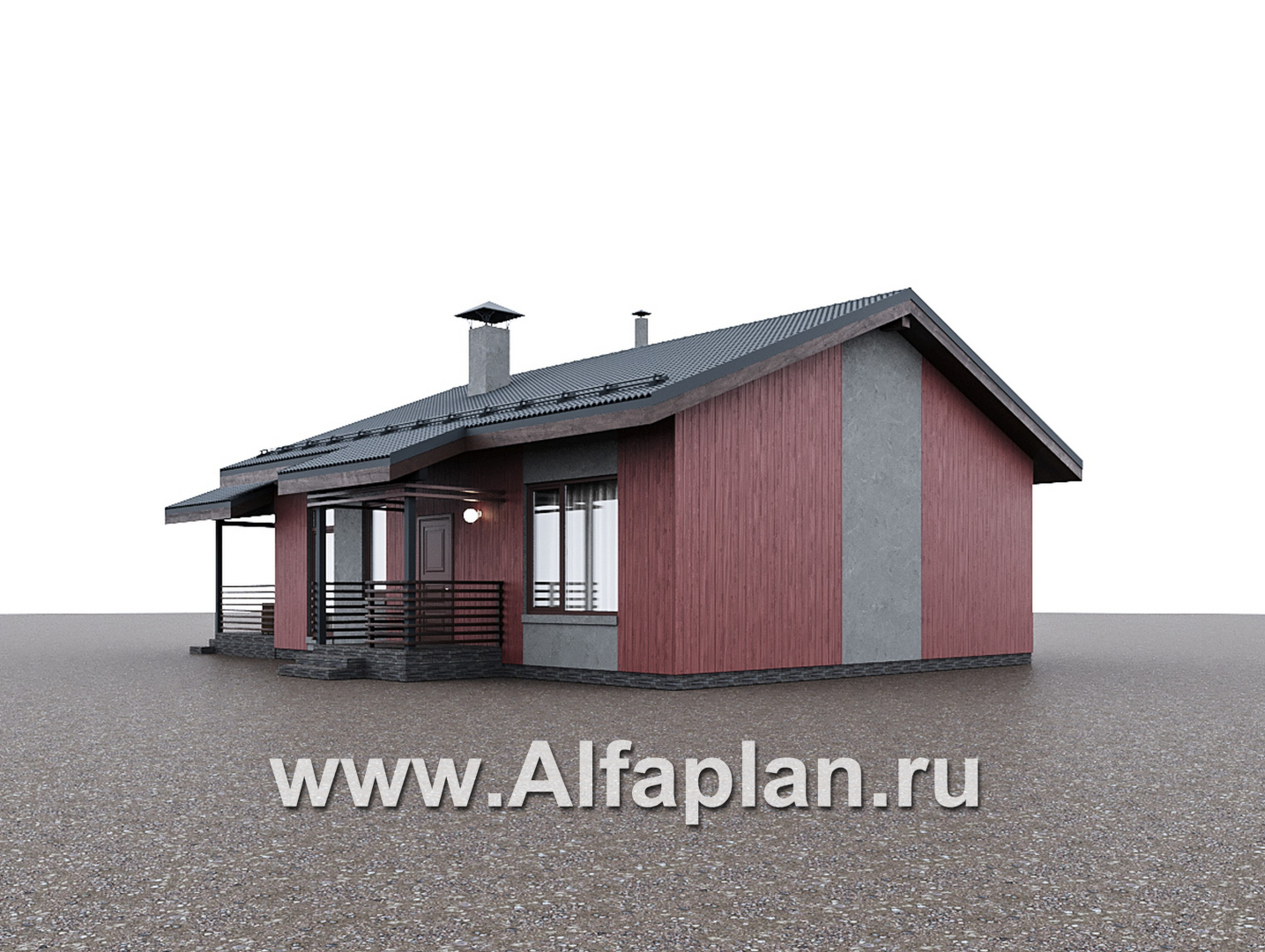 Проекты домов Альфаплан - "Литен" - проект простого одноэтажного дома с комфортной планировкой, с террасой - дополнительное изображение №1