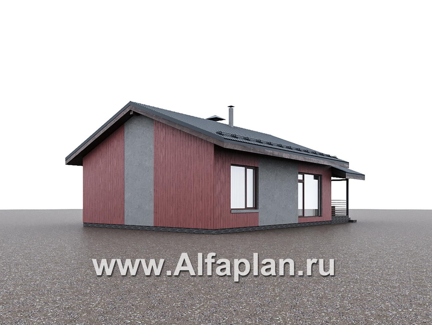 Проекты домов Альфаплан - "Литен" - проект простого одноэтажного дома с комфортной планировкой, с террасой - дополнительное изображение №2