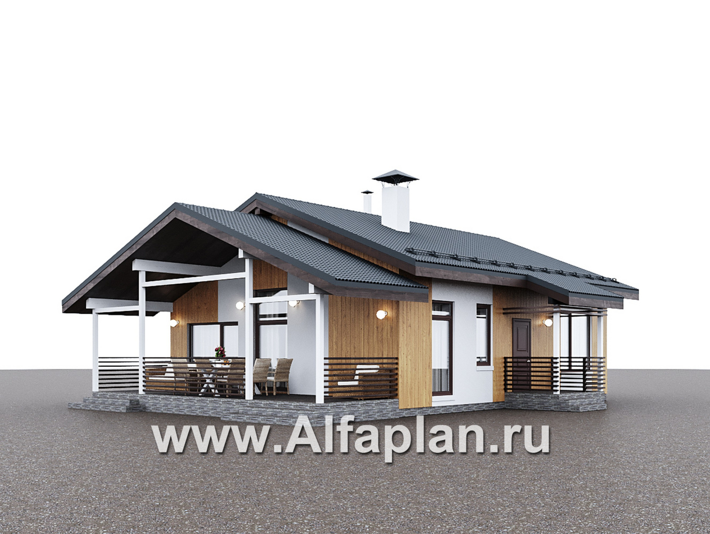 Проекты домов Альфаплан - "Литен" - проект простого одноэтажного дома с комфортной планировкой, с террасой - дополнительное изображение №4