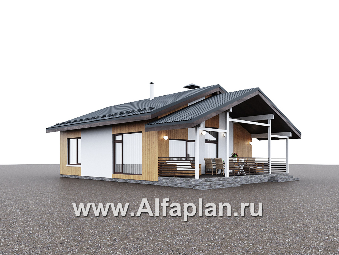Проекты домов Альфаплан - "Литен" - проект простого одноэтажного дома с комфортной планировкой, с террасой - дополнительное изображение №7